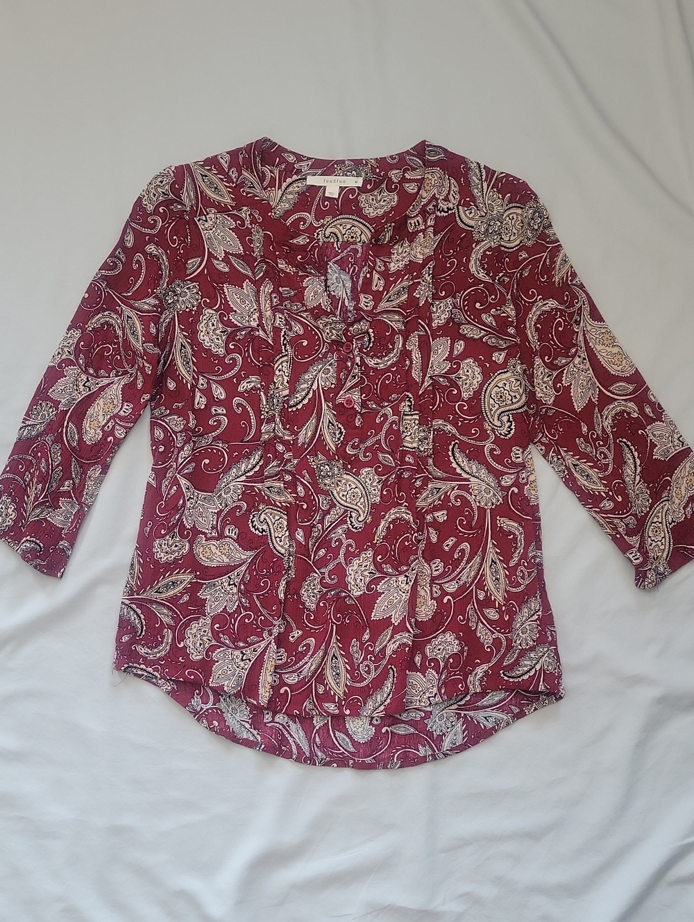 fun 2 fun Burgundy Paisley Button-Front Blouse